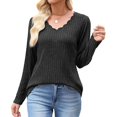 thumbnail image 2 of Yokua Womens Sweaters Casual Long Sleeve Scalloped Trim V Neck Lightweight Ribbed Knit Tunic Shirts Pullover Sweater Tops, 2 of 10