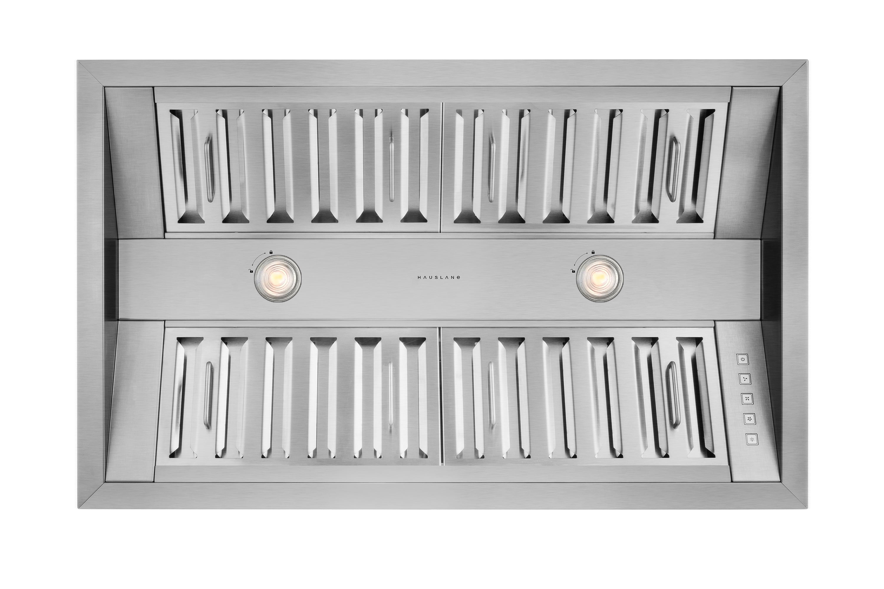 Hauslane | Pro-Style 34” IN-R300 Built-In Range Hood, 21” Deep | Low Noise Performance | Contemporary Design, Full-Size Handles, Professional-Grade Baffle Filters & Grease Tray, LED