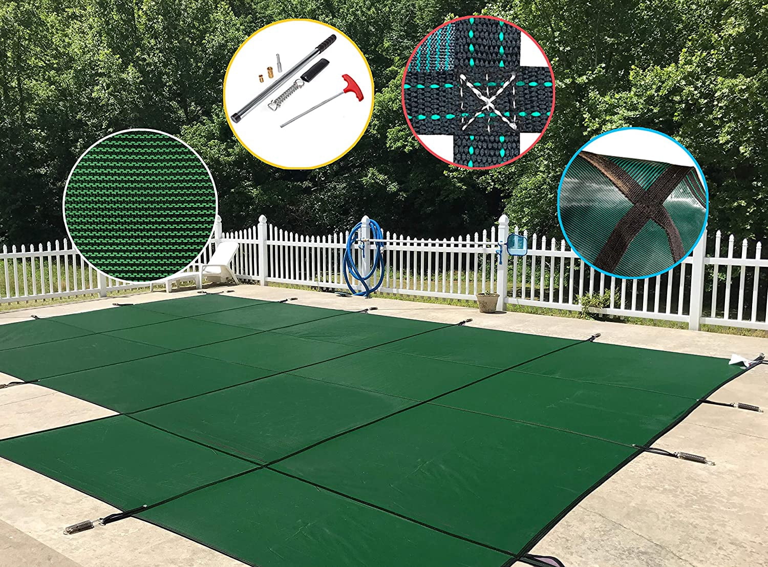 WaterWarden Inground Mesh Pool Safety Cover for a 16’ x 32’ Rectangle Pool, Right Step, 20-Year Warranty