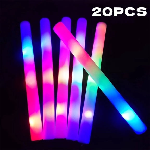 Glow Sticks - Colorful Flashing Foam Sticks for Parties, Holiday, Weddings, Raves & Concerts, LED, 20 Pack