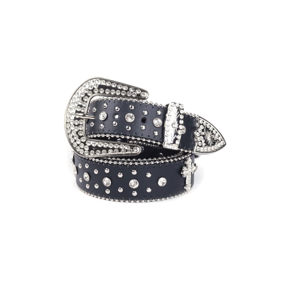 ESTRAPVIA Rhinestone Belt for Men & Women, Western Cowboy Cowgirl Belt with Bling Cross Design for Jeans