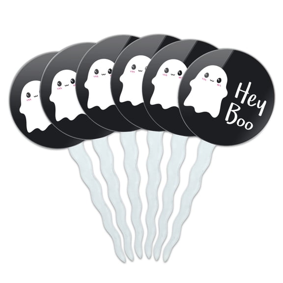 Hey Boo Cute Kawaii Ghost Cupcake Picks Toppers Decoration Set of 6