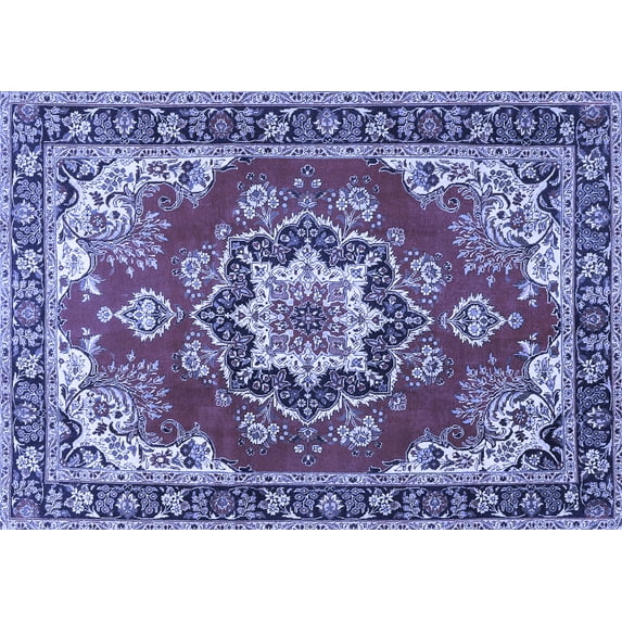 Ahgly Company Machine Washable Indoor Rectangle Medallion Blue Traditional Area Rugs, 8' x 10'
