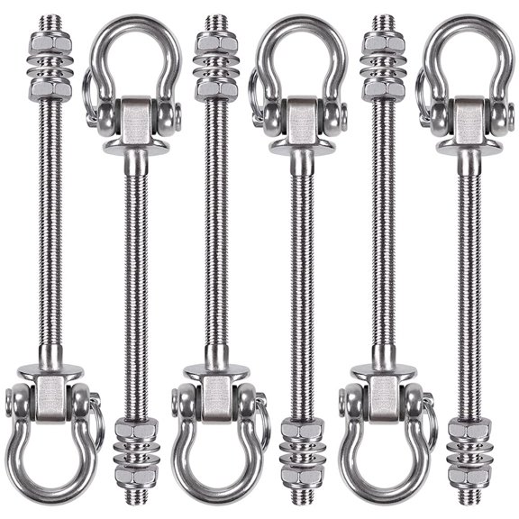 6Pcs Wood Beam & I-Beam Hanger, Permanent Antirust Stainless Steel Heavy Duty Swing Hooks, Yoga Hammock Chair Sandbag, Swing Sets Hardware, 180° Swing, 7" x M2/5"