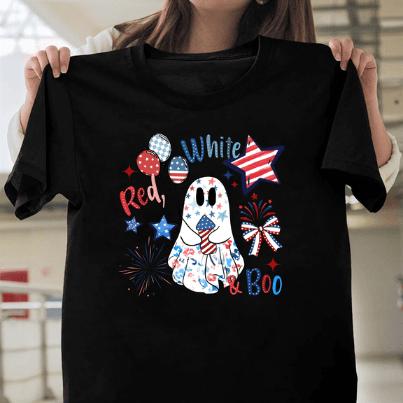 Funny 4th Of July Red White Boo Summerween Patriotic Graphic Ghost Art V61331 Unisex T-Shirt, Size Up to 5XL