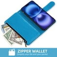 thumbnail image 3 of Compatible with iPhone 16 6.1 inch Wallet Phone Case and Tempered Glass Screen Protector Flower Faux Leather Flip Credit Card Holder Stand Zipper Cell Cover for i Phone16 i16 16Case Women Blue, 3 of 8