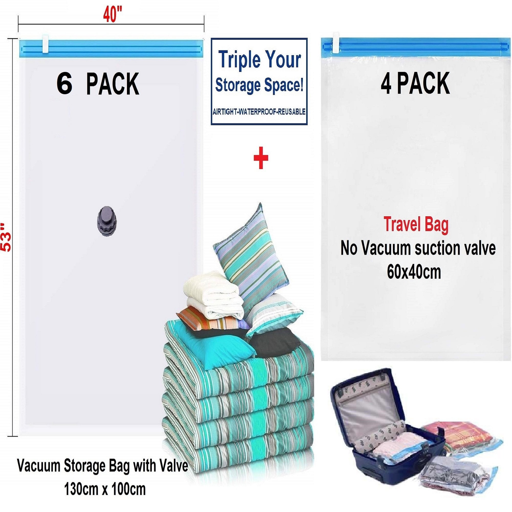 10/6/4 Pack Vacuum Storage Bags for Clothes Space Saving Vacuum