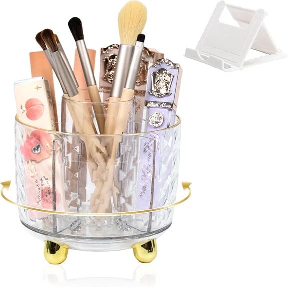 SAYEEC 6-Slot Rotating Desk Organizer, Versatile Pen & Makeup Brush Holder for Office & Vanity, Clear