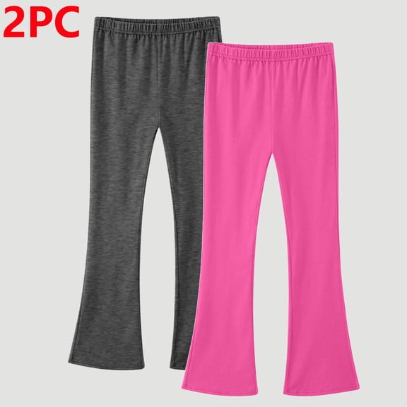 Ynynloco 2 Pack Girls 100%Cotton Flare Leggings School Uniform Pants for Kids Bell Bottoms High Waist Casual Pants for Teen Girl 3-14