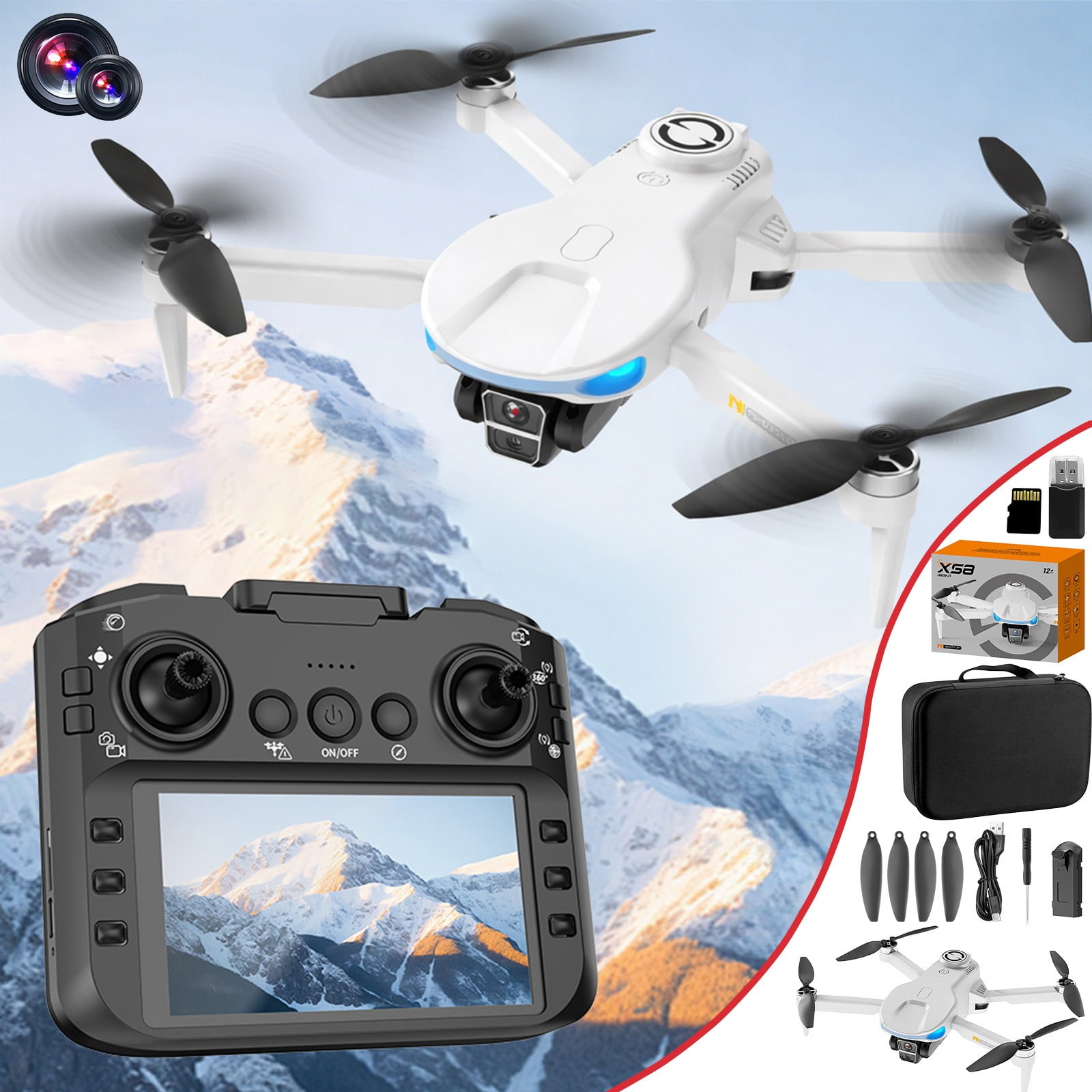 RC Drone with 1080P Camera, 4.3-Inch Screen Remote Control, Brushless Motor for Stable Flight, 22-Minute Long Flight Time with Obstacle Avoidance for Beginners