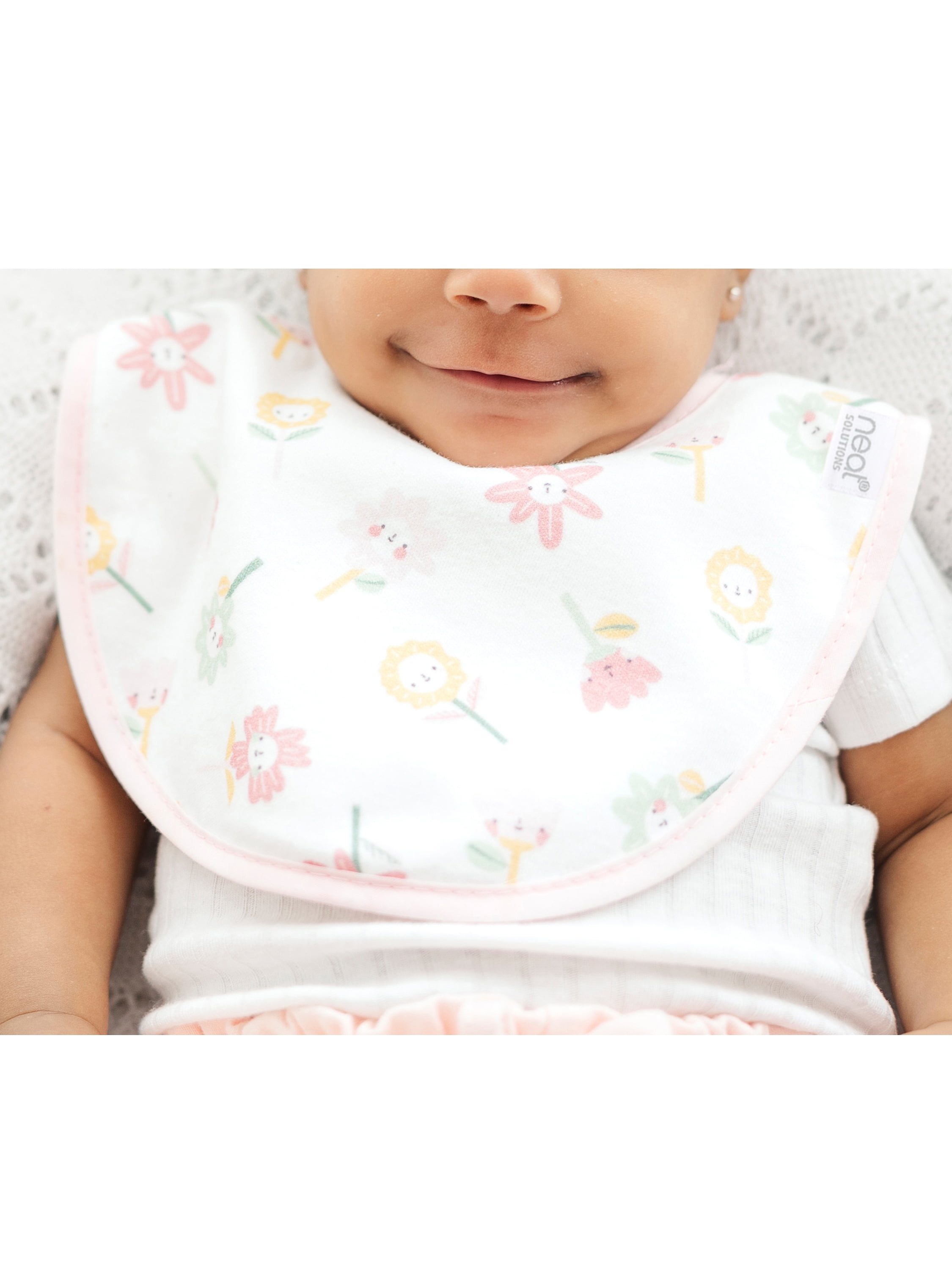 Neat Solutions 3 Pack Girl Print & Solid Infant Milk Bibs