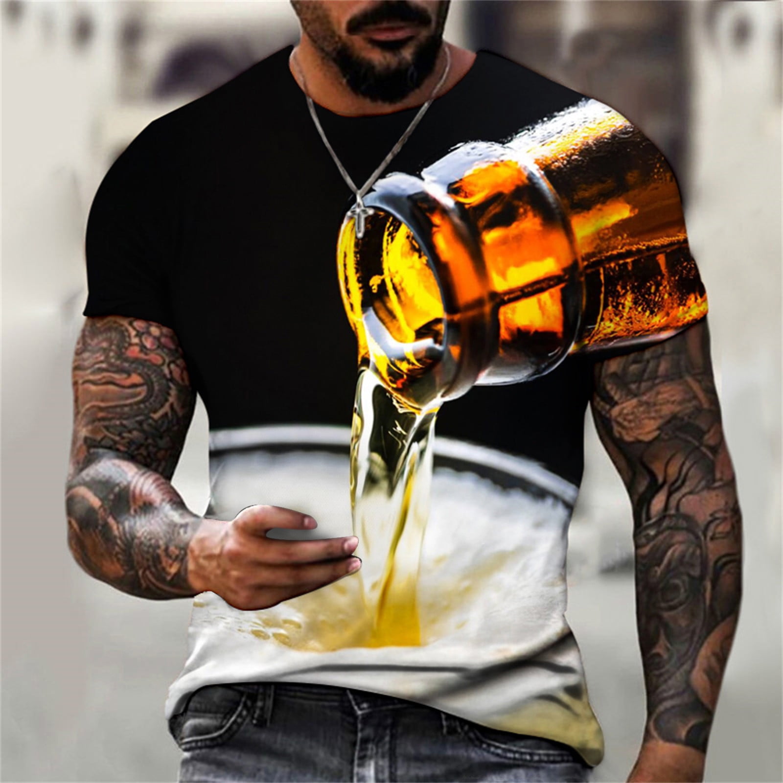 amidoa Mens Shirts Casual Stylish Short Sleeve 3D Beer Graphic Tees Loose  Fit Round Neck Cool Style Sport Party T Shirt 