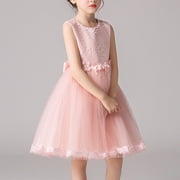 Flower Girl Dress Kids Baby Bowknot Tutu Princess Wedding Bridesmaid Birthday Party Pageant Dress 3-14T Pink 5-6 Years