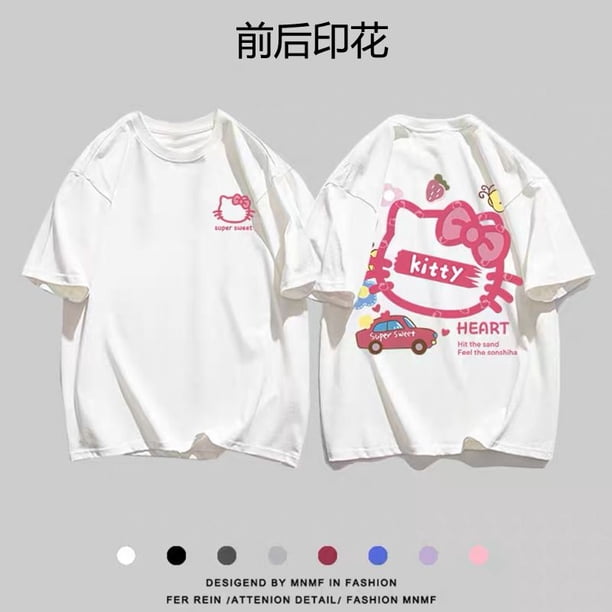 Sanrios Kawaii-Camiseta de manga corta de algodón para niños, Camiseta holgada de media manga con dibujos animados de Hello Kitty, regalo de cumpleaños