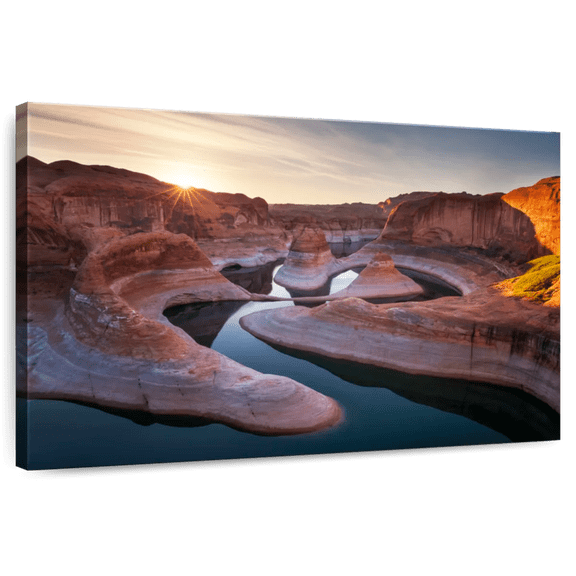 Elephant Stock Reflection Canyon Scenery Wall Art - Horizontal Canvas Wall Art - Living Room Wall Decor - Nature Canvas - Gray And Orange Decor - 12" x 8"
