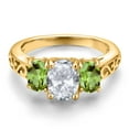 thumbnail image 3 of Gem Stone King 18K Yellow Gold Plated Silver White Topaz and Green Peridot Filigree Style 3 Stone Ring for Women (2.50 Cttw, Oval 8X6MM and 6X4MM) (Size 8), 3 of 6
