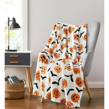 Kate Aurora Cozy Halloween Happy Jack O' Lanterns & Bats Oversized Soft & Plush Accent Throw Blanket