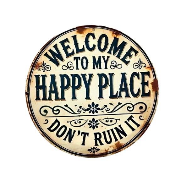8x8 Inch Vintage Circular Welcome Sign Metal Door Plaque Rustic Decor for Home Office Wall Decoration