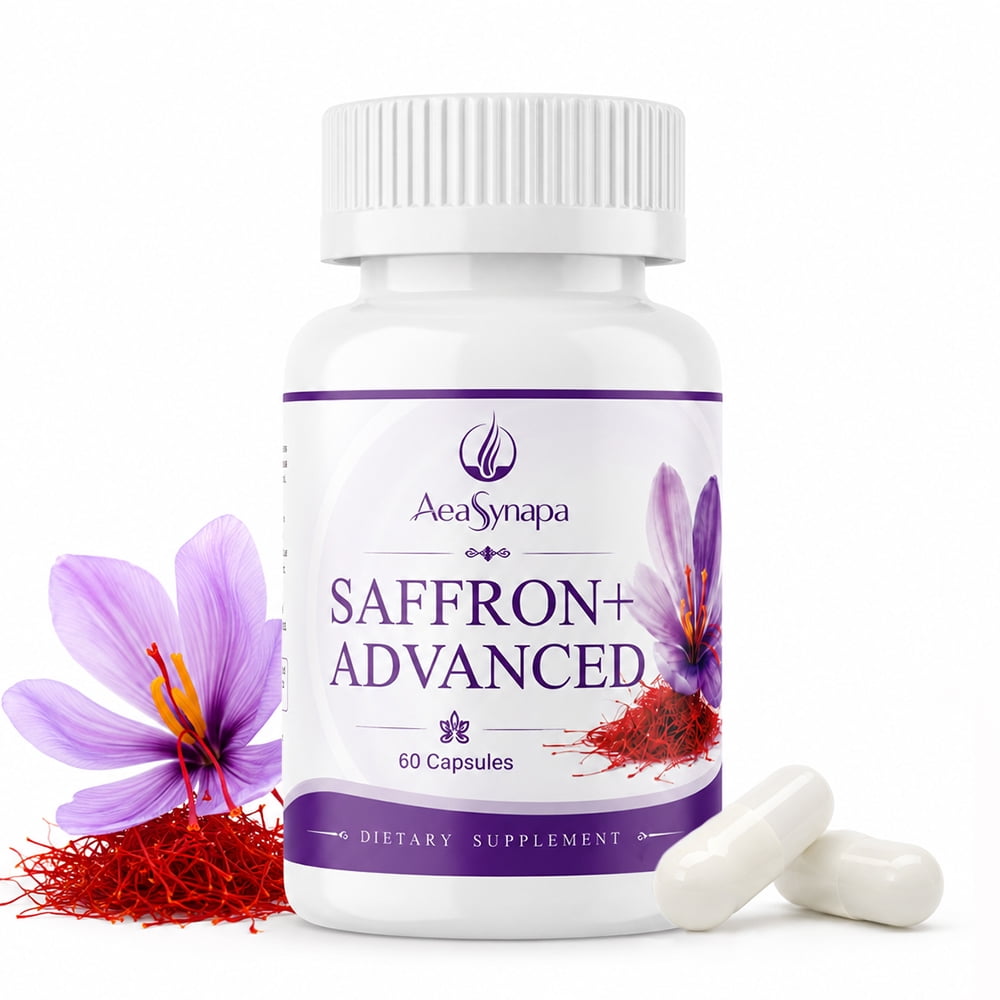 AeaSynapa Saffron+Advanced 6-in-1 Herbal Blend Capsules, Natural Mood & Emotional Balance Support, Saffron Stigma, Ashwagandha, Magnesium, St. John’s Wort, Rhodiola & Curcumin