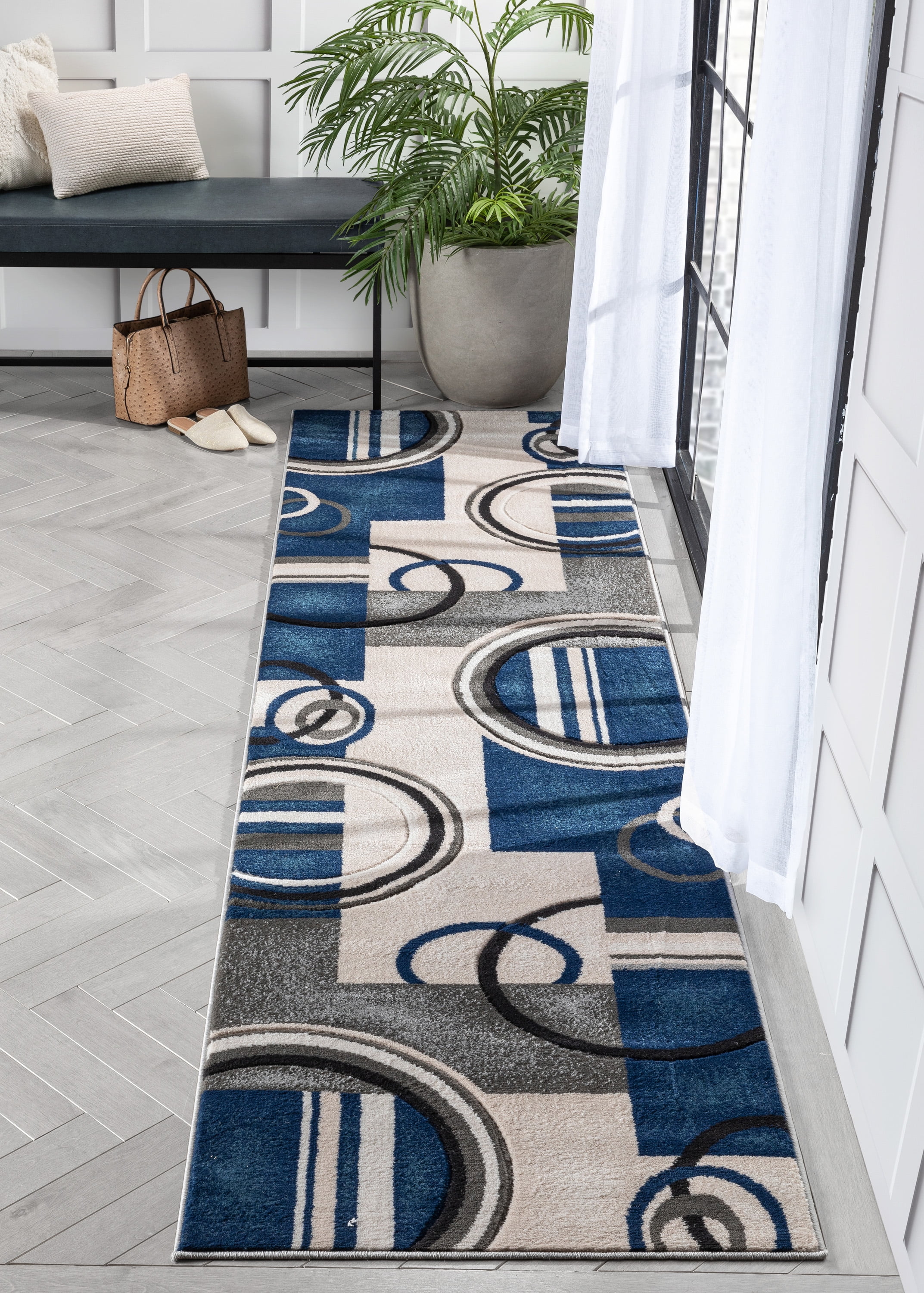 Well Woven Good Vibes Belle Modern Geometric Dark Blue 2'7" x 9'10" Runner Rug