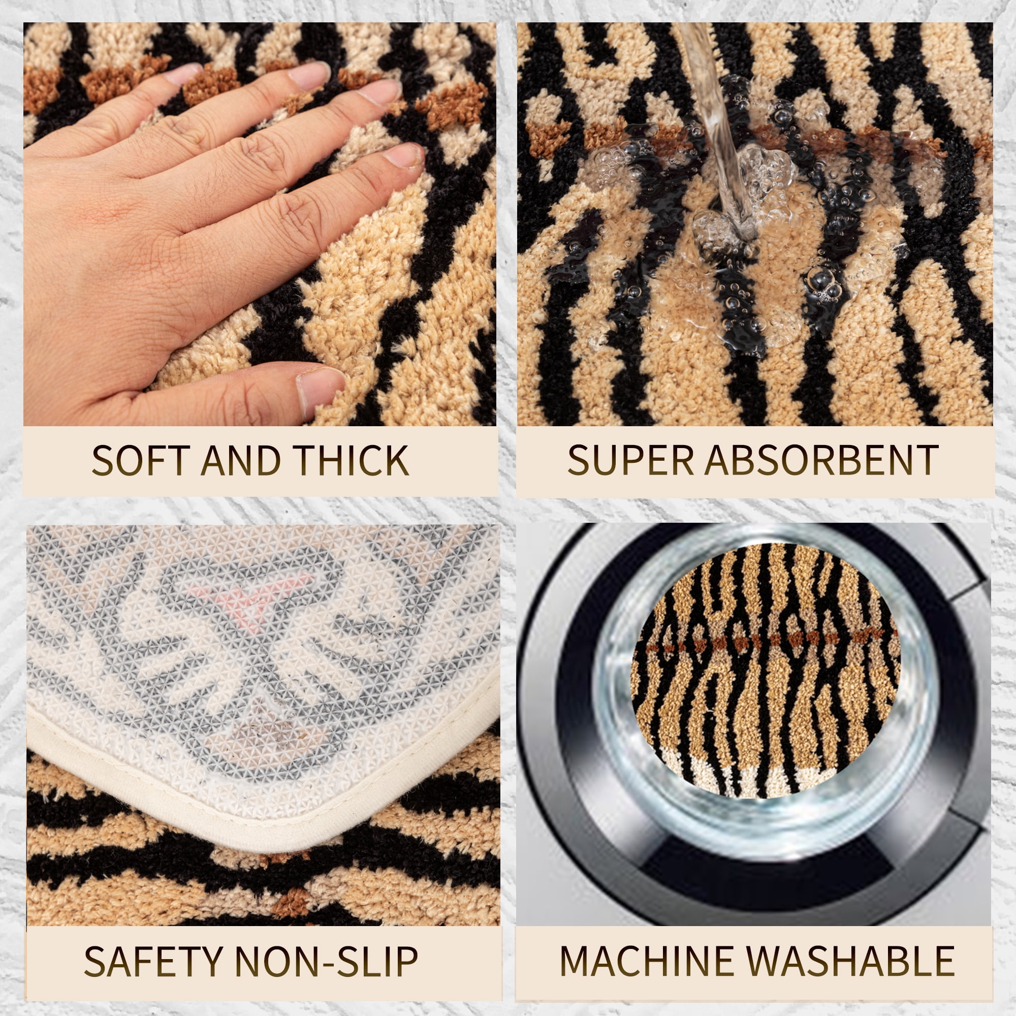 yingda1992 Brown Tiger Bath Mat for Bathroom Cute Tiger Print Funny Cartoon Non Slip Animal Shaped Absorbent Bathtub Mat Plush Shower Door Mat Decor 39.3x25.5 Inch