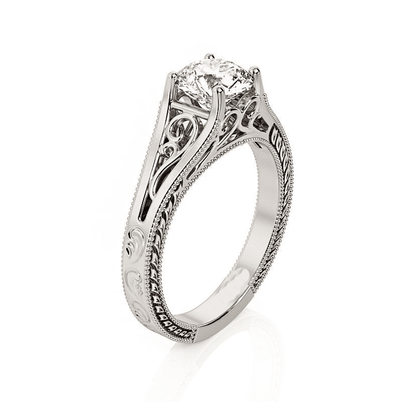 HeartsAndYou 1.2ct Round Cut Moissanite Engagement Ring for Women 18k White Gold Over Silver Antique Inspired Filigree