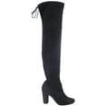 thumbnail image 2 of Delicious Women Over Knee Thigh High Boots Slip-On Chunky Thick Heels Back Lace-Up SNIVY-AH Black Suede 5.5, 2 of 5