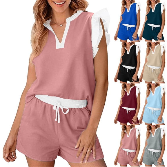 Womens Shorts Sets for Causal Summer Two Piece Tracksuit Lounge Wear Sets Crew Neck Shirt and Beach Shorts with Pockets Gym Airport Yoga Outfit Green XXL