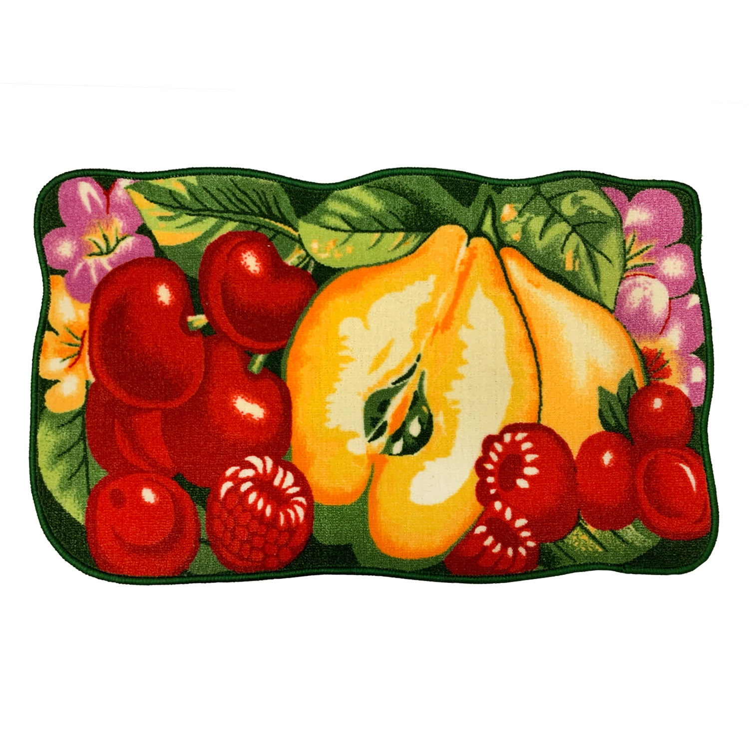 FRUITS Polyester Pile back PRINTED RUG Daniel PEARS & RED BERRIES 19"x32" 