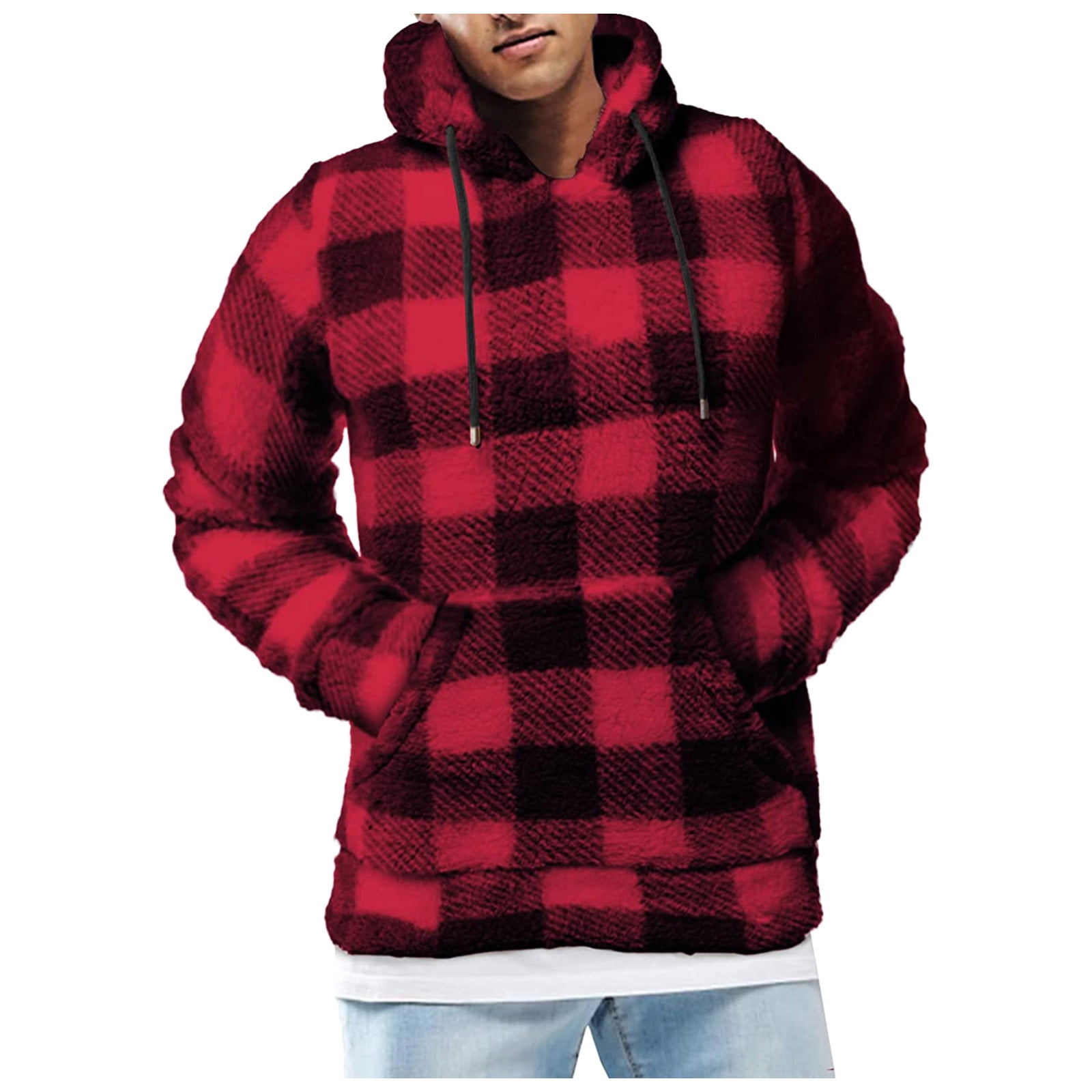 Easter Retro Eggs Plaid Mens Front Pouch Pocket Pullover Hoodie Sweatshirt Long Sleeves Pullover Tops 