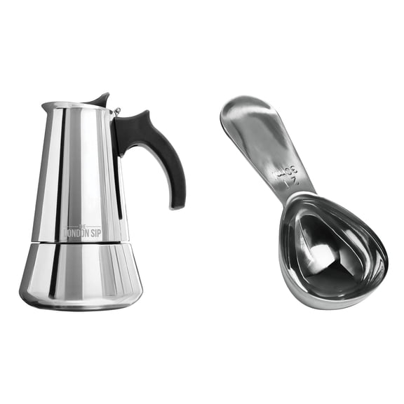 The London Sip Stainless Steel Stovetop Espresso Maker Moka Pot and Coffee Spoon Set