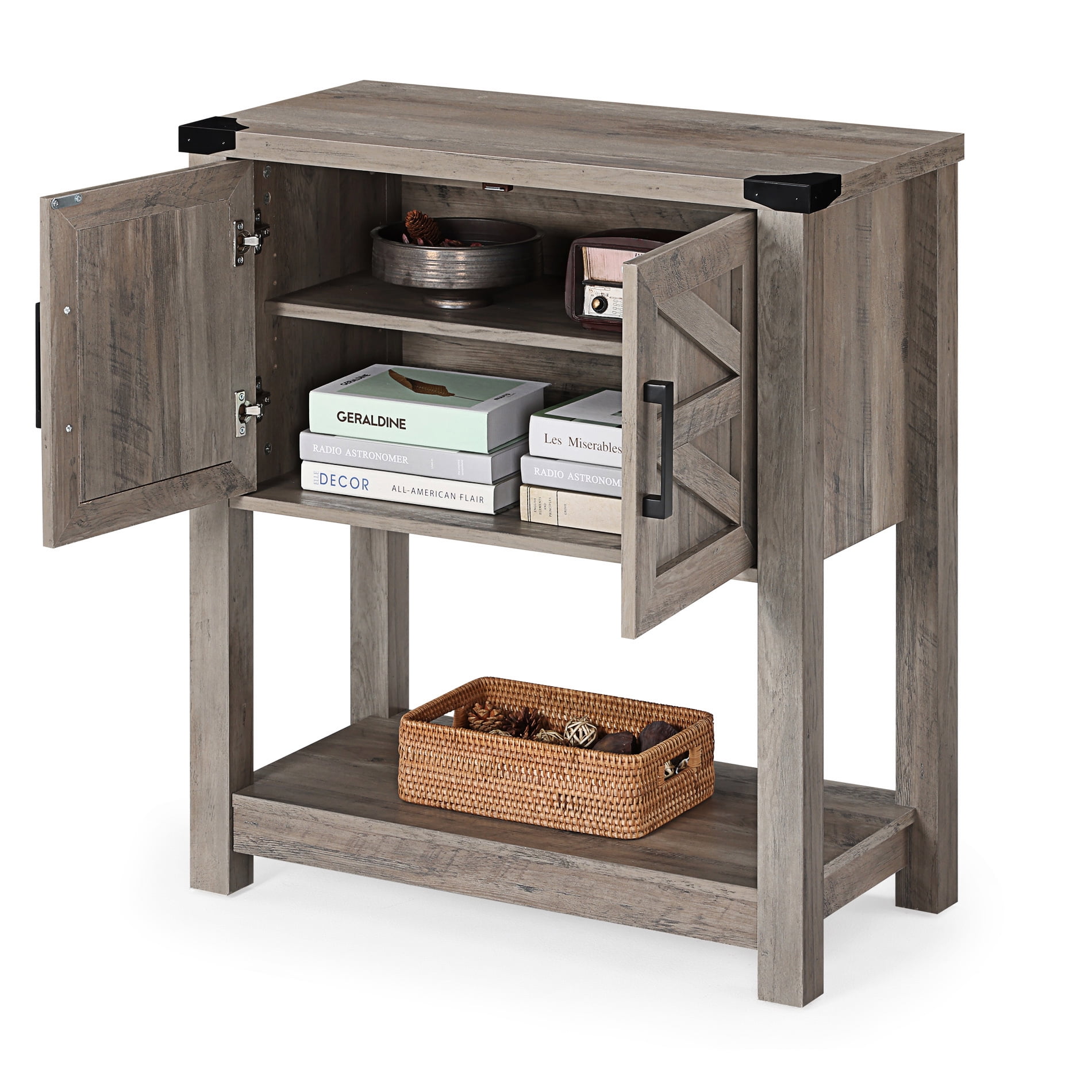Wampat Modern Farmhouse Buffet Cabinet, Wood Sideboard with Cabinet & Open Storage for Living Room