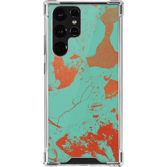 Skinit Marble Turquoise and Orange Marble Galaxy S22 Ultra Clear Case