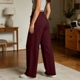 thumbnail image 7 of Women's Soft Fabric Straight Leg Pants with Pockets, Mid Elastic Waist Drawstring, Lightweight Comfortable, Casual Lounge Pants for Summer Beach Work, Womens Pants | UKHCCC,Wine L, 7 of 7