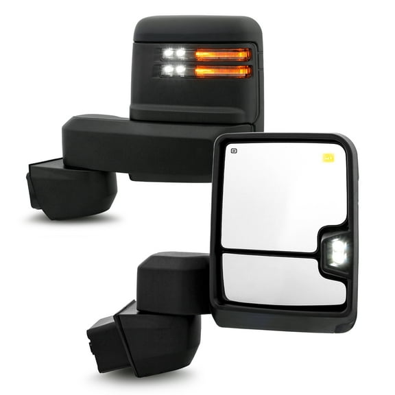 AKKON - Fit 2019-2023 Chevy Silverado/ GMC Sierra 2500HD 3500HD Towing Mirror Power Heated Turn Signal Bling Spot Light Temp Sensor Smoked Black