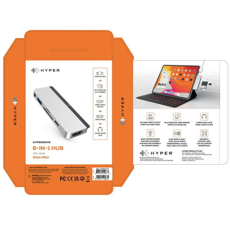 Hyper® HyperDrive 6-in-1 USB-C Hub for iPad Pro/Air - Silver