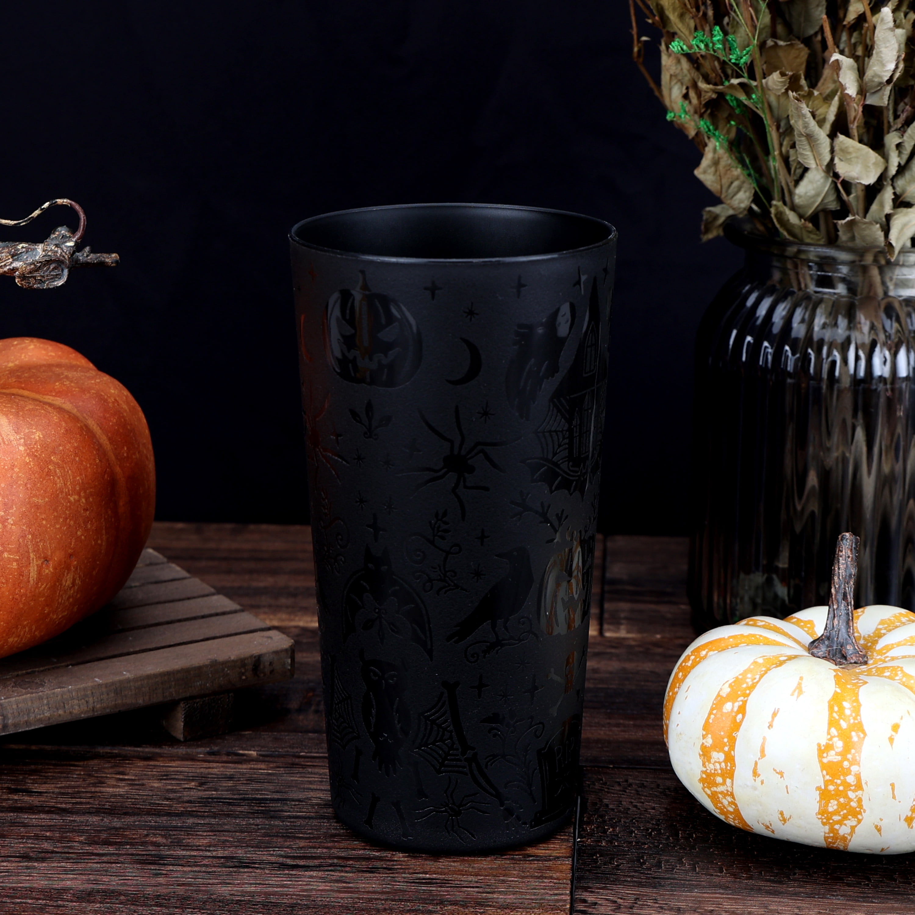 Mainstays 26 Ounce Round Plastic Etched Halloween Tumbler, Black