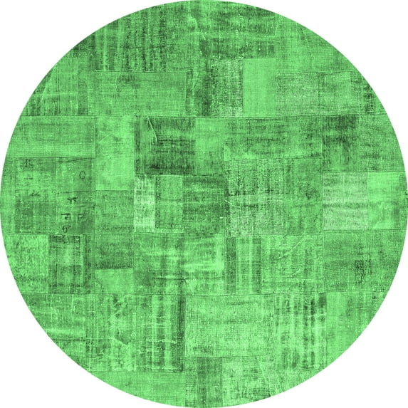 Ahgly Company Indoor Round Patchwork Emerald Green Transitional Area Rugs, 8' Round