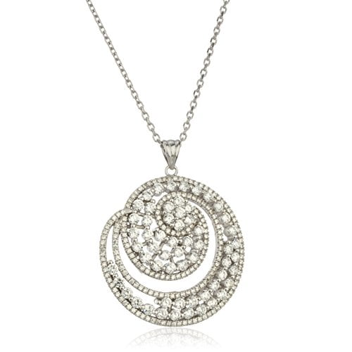 I-1936 Sterling Silver Circle Swirl Pendant with Clear Cz Stones and an 18 Inch Anchor Necklace