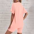 thumbnail image 5 of Scyoekwg Summer Two Piece Shorts Sets For Women Short Sleeve Round Neck Tops Shorts Casual Loose Sweatsuits Sets Trendy Solid Color Tracksuit Matching Pajamas (Pink,L), 5 of 5