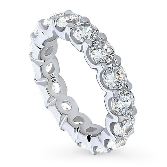 BERRICLE Sterling Silver Wedding Rings Round Cut Cubic Zirconia CZ Statement Anniversary Eternity Ring for Women, Rhodium Plated Size 7