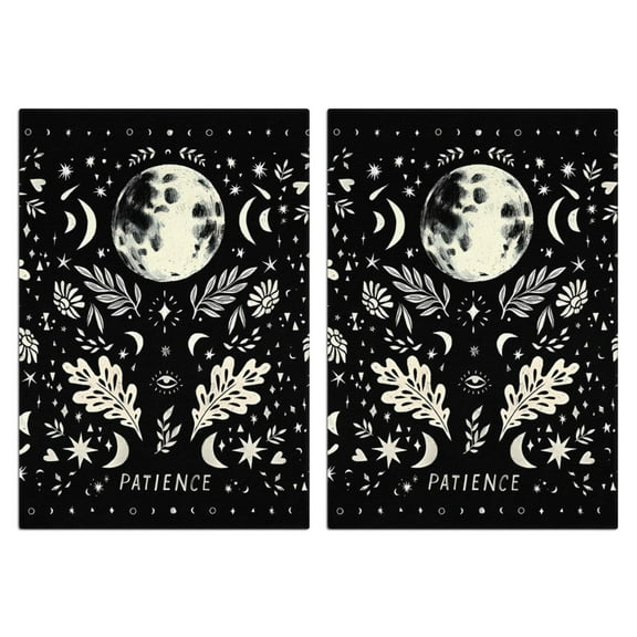 2 Pcs Funny Kitchen Towels,Black Gothic Moon Flower Star Pattern Microfiber Dish Towels,Kitchen Tea Towels,Kitchen Towel Set (18" X 26")