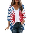 thumbnail image 2 of Gamivast 4Th of July Cardigan for Women Print V Neck 3/4 Sleeve Open Front Loose Fit Summer Tops Lightweight Kimono Cardigan 3/4 Sleeve Vacation Wear outfits, 2 of 6