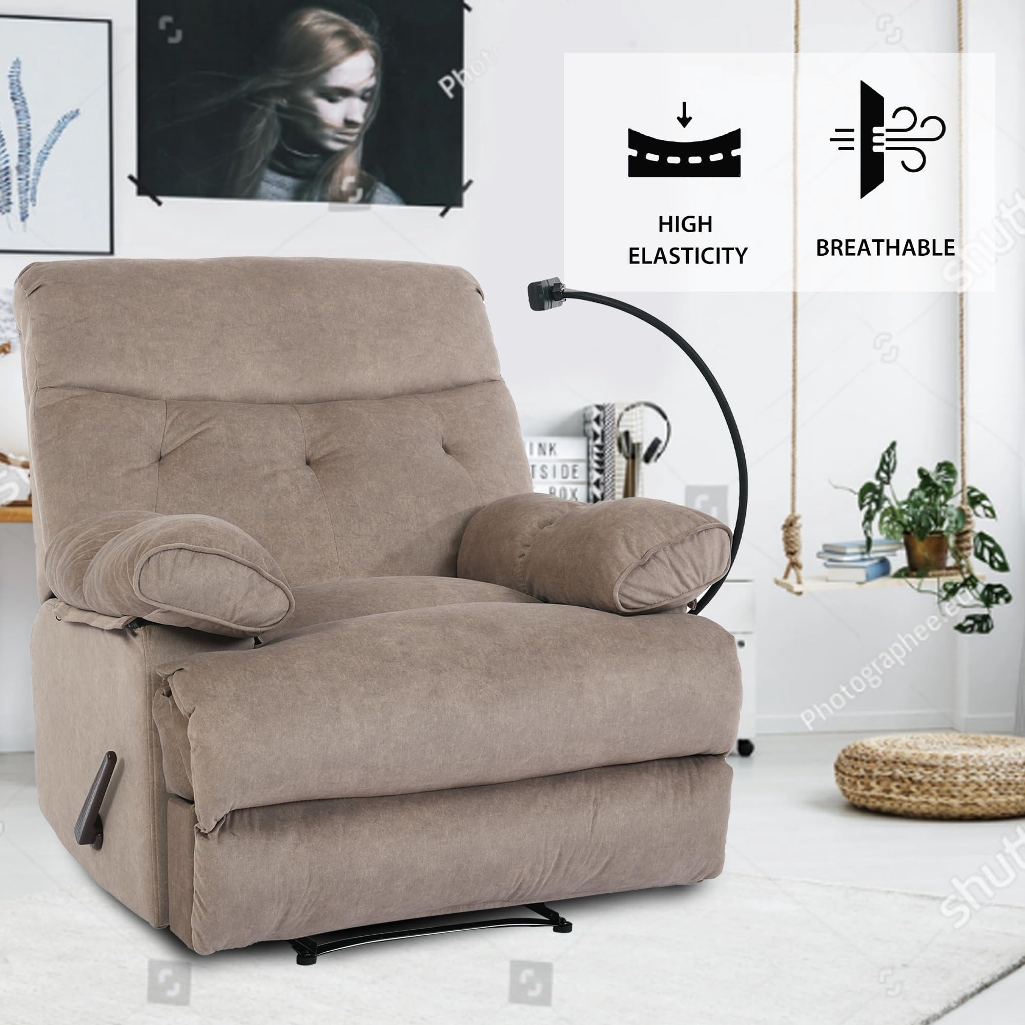 Ergonomic Manual Recliner for Adults, Oversized Modern Recliner Chair for Bedroom, Living Room, Home Theater and RV，Dark Brown