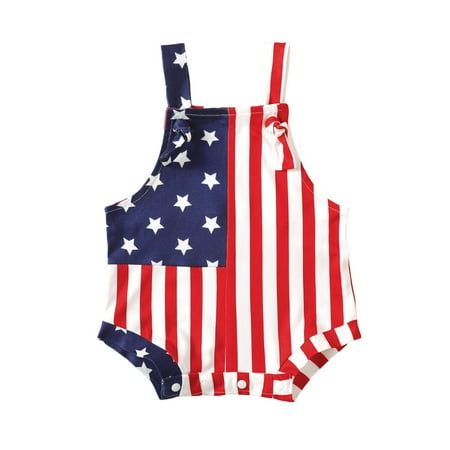 

One opening Baby 4th of July Romper Sleeveless Stars and Stripes Print Bodysuit Newborn Overalls