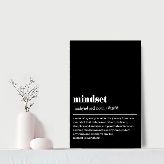 Inspirational Framed Office Home Wall Art with Mindset Verb Artwork Black and White Motivational Gifts for Men Mindset Is Everything Quotes Wall Decor for Living Room Bedroom Ready to Hang-12"Wx18"H