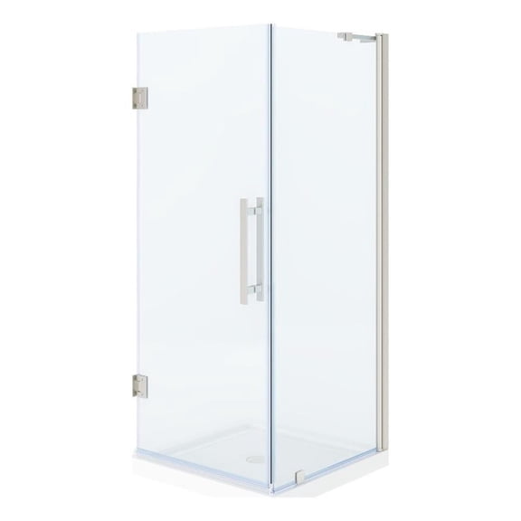 Panama 32 x 32 x 74-3/4 Corner Shower Kit with Base and Door in Satin Nickel