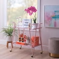 thumbnail image 2 of Linon Mia Metal and Mirrored Mid Century 2 Level Rolling Bar Cart in Pink, 2 of 14