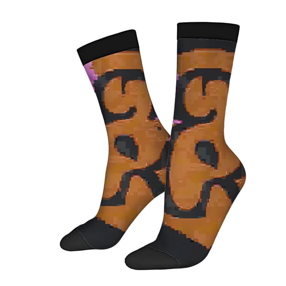 Unisex Trendy Socks (2 Pairs) - Pixelated Orange & Black Abstract Design Stylish Mixed Color Socks for All Seasons