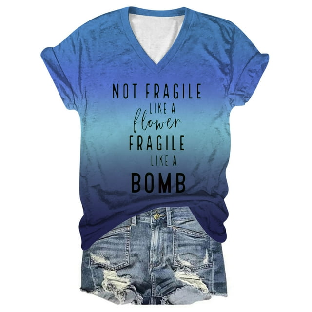 TINZ Not Fragile Like A Flower Fragile Like A Bomb Shirts For Women T Shirts Turtle Neck Tee Short Sleeve Shirts Women Women Athletic T Shirts Womens Compression T Shirt Long Sleeve Women Running